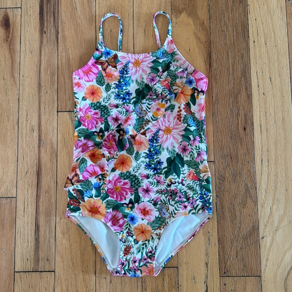 H&M X Angela McKay | girls floral swimsuit | with ruffle detail | size 6/7